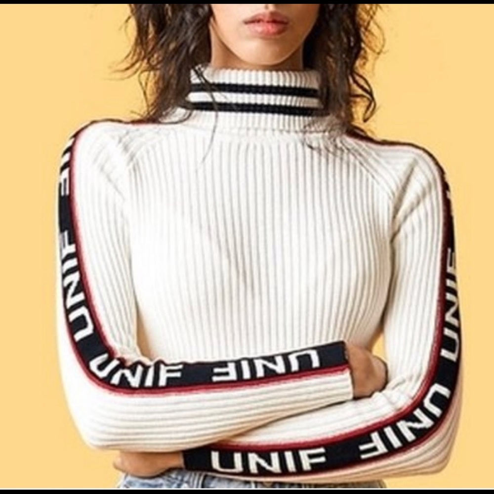 UNIF BAD SPORT WHITE LOGO TURTLENECK